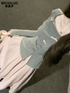 แขนยาวปมผีเสื้อสวยงามไม่ซ้ําใคร เสื้อท่อนบน และความยาวครึ่ง กระโปรง ชุดสองชิ้นเกาหลี ดีไซน์ ต้น ฤดูใบไม้ร่วง ชุดแฟชั่นสุภาพสตรี