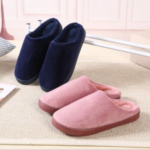 Mùa Đông Cặp Đôi San Hô Màu Trơn Lông Cừu Dép Đi Trong Nhà Tại Nhà Ấm Áp Sàn Gỗ Chống Trơn Trượt Đồ Bà Bầu Cotton Vải Bông Dép Nữ