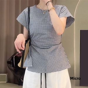 Shalldoer | Korean Style Round Neck Plaid Design Sensation Flying Sleeve Shirt Womens Summer New Lazy Commute Top Casual Straight Cut Short Sleeve Polo Shirt