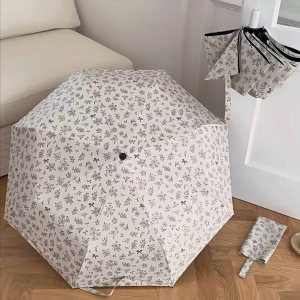 Korean style floral folding umbrella Anti-UV sun parasol Lightweight portable for girls daily use