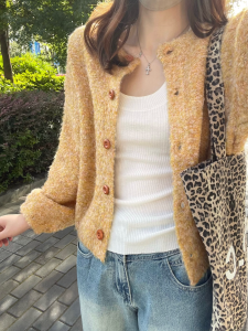 Ladies Soft Cozy Short Knitted Sweater Cardigan Loose Fit Casual Style Long Sleeve round Neck Button up Autumn Fashion 2025