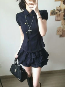 Y6Y | Cute Collar Short Sleeve Shirt and Layered Mini Skirt Set for Summer