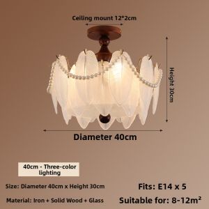 OUCHAO | Vintage French Style Luxury Crystal Feathered Glass Chandelier Ceiling Light