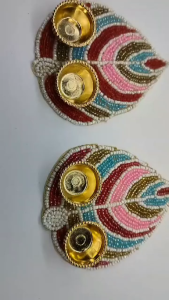 Traditional Handcrafted Haldi Kumkum Plate with Beadwork – Decorative Pooja Thali for Weddings Diwali Rakhi & Festivals (4 Inch Pack of 1)