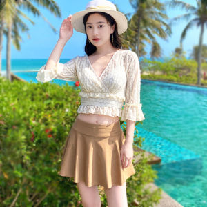 Womens Two-Piece Swimsuit Yellow Bikini Set Small Chest Thermal Short plus Size Fashionable High-End Feeling Summer 2023