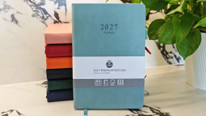2027 English Weekly Monthly Planner A5 Schedule Notebook 194GSM PU Leather Hard Cover Meeting Schedu
