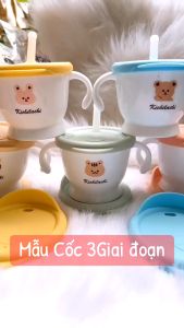 Ca tập uống nước ống hút Kichilachi Cốc tập hút 3 giai đoạn cho bé 150ml có tay cầm