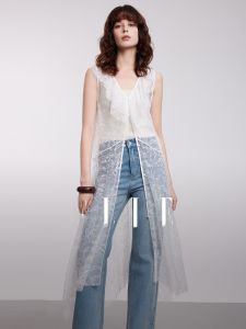 Elegant White Lace Dress ELLE Womens Fashion Design Sensation Spring Summer New Style Commute Nylon Material V-neck Midi Skirt