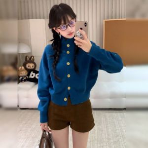 Y6Y | Áo Cardigan Len Nữ Phong Cách Sang Trọng Lười Biếng Màu Xanh