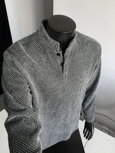 เสื้อสเวตเตอร์ฮันรี่คอวีแขนยาวทรงหลวมสำหรับผู้ชาย ทรงพอดีตัว ลายกระดูกปลา สไตล์อเมริกัน เสื้อเชิ้ตชั้นใน ฤดูใบไม้ร่วง