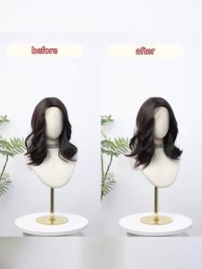 EASIHAIR | Short Wavy Wigs Black Brown Wig Shoulder Length Wave Synthetic Hair With Medium Part Bangs Daily Party for Women Heat Resistant