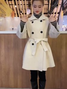 Elegant Belted Mid Long Style Thickening Tweed Coat For Petite Figure