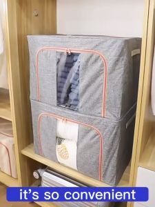 Large Foldable Storage Box Water Proof Foldable Storage Box Oxford Cloth Material Foldable Quilt Steel Storage Wardrobe Organizer
