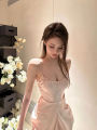 Chic Sun Protection Pink Satin French Set Dress. 