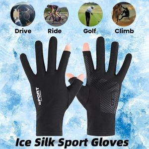 Ice Silk 2-fingers Exposed Cycling Motorcycle Gloves Non-Slip Anti-UV Touch Screen Outdoor Sports Gloves Driving Fishing