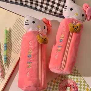 Kawaii Hello Kitty กล่องดินสอ KT แมวอะนิเมะตุ๊กตาหวานน่ารักสีชมพูอุปกรณ์นักเรียนเครื่องเขียนกระเป๋า
