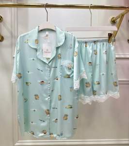 ชุดนอนผ้าซาตินสาวพลัสไซส์ (แขนสั้น+ขาสั้น) - Plus size Silk Satin Short Sleeve Short Pant