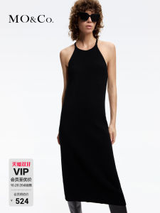 MoCo Spring Autumn Knitted Dress Shoulderless round Neck Mini Black Dress Cotton Blend Comfortable High Waist Street Style
