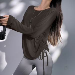 Loose Yoga Clothes Cover up Womens Drawstring Running Fitness Long Sleeve Casual Outdoor T-Shirt Sports Running Yoga Tops