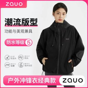 Zauo Three-in-One Womens Fleece Lined Windproof Waterproof Outdoor Climbing Breathable Mens Jacket Polyester Fiber Camping Travel Gear