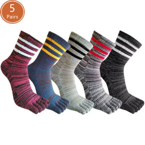 5 Pairs Man Sport Toe Socks Cotton Striped Colorful Compression Sweat-Absorbing Deodorant Fitness Travel 5 Finger Short Socks