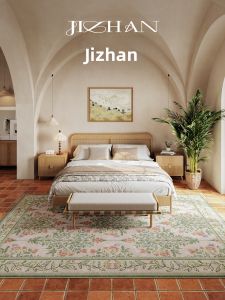 French Green Floral Design Carpet Washable