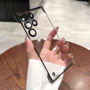 Luxury Clear Plating Frameless Case for Samsung Galaxy S26 S23 S22 Ultra S25 S24 Plus S26+ S25+ Thin Transparent Bumper Cover