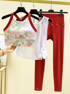 ชุดโยคะลายพิมพ์ไม้กางเขนสุดหรูสำหรับผู้หญิงในช่วงฤดูร้อน ชุดออกกำลังกายแบบบาง ชุดออกกำลังกายฟิตเนส ชุดสามชิ้น