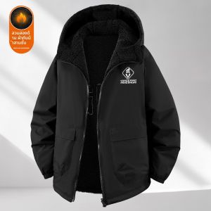 เสื้อแจ็คเก็ตผ้าฝ้ายทรงพอดีตัวสำหรับผู้ชาย ทรงหลวม แขนยาว ปกขนสัตว์ ขนแกะ หนา อบอุ่น ฤดูใบไม้ร่วง/ฤดูหนาว ขนาดใหญ่พิเศษ