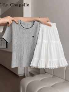 La Chapelle | Lace Trimmed Sweet Style Summer Short Sleeve T-Shirt and Skirt Set