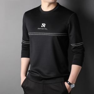 ROMON | Loose Fit Round Neck Pullover Long Sleeve Sporty Casual Print T-Shirt Base Layer Shirt For Men By Romon Polyester Fabric