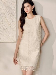Roey s house | Apricot Lace Sleeveless Summer Commuter Dress