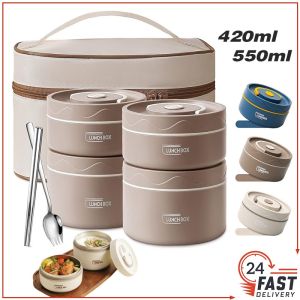【SG Stock】Microwaveable 304 Stainless Steel Lunch Box Round Insulated Food Storage Box Sealed Thermos Food Container
