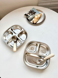 Childrens Meal Plate 316L Stainless Steel Food Grade Divided Plate Kindergarten Home Baby Boys Girls Eating Utensils