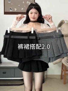 Black High Waist A-Line Mini Skirt Womens Autumn Winter plus Size Pleated Short Skirt Trendy Office Commute Style Korean Fashion