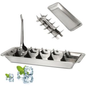Vintage-Style 304 Stainless Steel Ice Cube Tray with Lever Easy-release 18-Slot Ice Cube Maker Food-Grade Metal Freezer Mold for Baby Food Juice Veggies