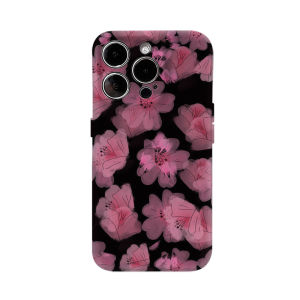 Potdemiel | Pink Flowers on Black iPhone Case - Double-Layer Back Cover for iPhone 17/16/15/14/13/12 pro Max plus - Must-Have Phone Accessor