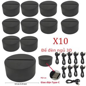 10 Chiếc Đèn Ngủ LED 3D Đế Đèn Có Cáp Type-C 7 Màu Trang Trí Đế Trưng Bày Cho Nhựa Acrylic Thủy Tinh
