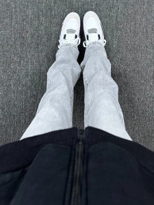 Quần Jeans Denim Cạp Cao Màu Đen Xám Ôm Dáng Phong Cách Mỹ Cho Nữ Thu Đông Loe Ống Rộng Cỡ Lớn Quần Dài Thẳng Cổ Điển