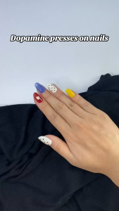 Mixed Style Press On Nails Set 5 Packs Almond & Short Square False Nails French Tip Star Polka Dot Nails Brown Blue Floral Cat Eye Nails Green Vintage Press On Nails Reusable Acrylic Manicure with Free Tool Kit for Women