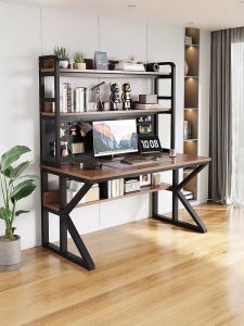 Solid Wood Computer Desk Bookshelf Integrated Home Small Apartment Desktop Bookcase Writing Table Dual Person Desk