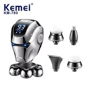 Kemei KM-780 Hair Shaver Head Shavers Full-Body Waterproof Nose Hair Trimmer Men Bald LED Display Shaving with Head Shaver Compatibility