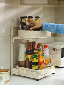 Easyhome.sg 360° Rotating Condiment Organizer Sauce Rack Spice Tray Seasoning Rack Kitchen Countertop Storage Organizer