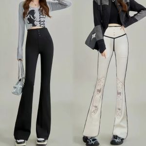 Autumn Winter High Waist Slimming Yoga Pants Fleece Lined Thickened Fashionable Casual Micro Flared Pants Womens Long Trousers