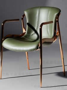 Italian Style Luxury Saddle Leather Dining Chair Home Restaurant Chair Armchair with Armrests for Desk Balcony Multi-Functional