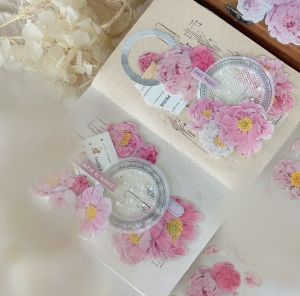 Fairy Lights Journal - READY STOCK/ art journaling/ scrapbook deco/ Yier: Retro pink peony large floral PET tape