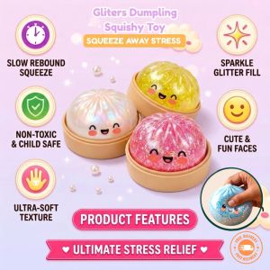 Dumpling Squishy Bun with Steamer Box Soft Squeeze Stress Relief Fidget Toy (Assorted Color)