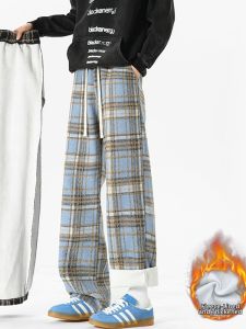 Jiaxun | Flannel Thickened Plaid Straight Leg Mens Winter Trousers