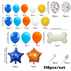118Pcs Dog Bone Pet Theme Balloon Arch Set Large Dog Bones Blue Star-Shaped Foil Balloons Mainly Blue and White Latex Balloons Suitable for Birthday Pet Birthday Decoration and Other Scene Arrangements