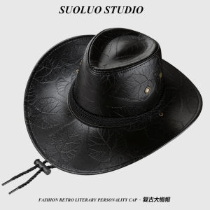 Sun Protection Jazz Hat Belted Cowboy Style for Men And Women Outdoor Travel Sunshade Cap Large Brim Western Cowboy Hat